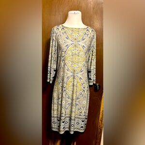 London Times Blue and Yellow Long Sleeve Dress